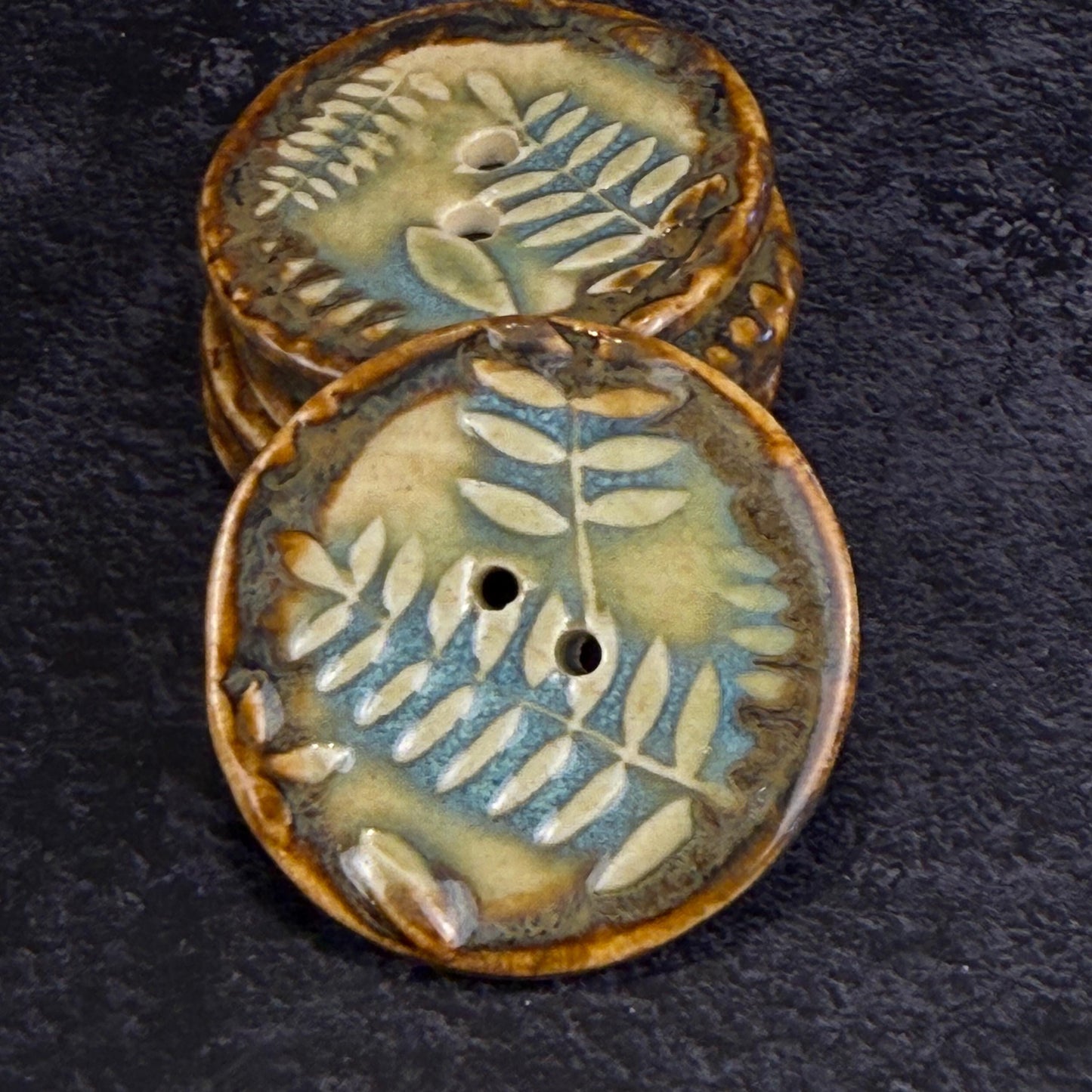 Ferns with Green, Blue, and Copper 2 Hole Large Round Buttons