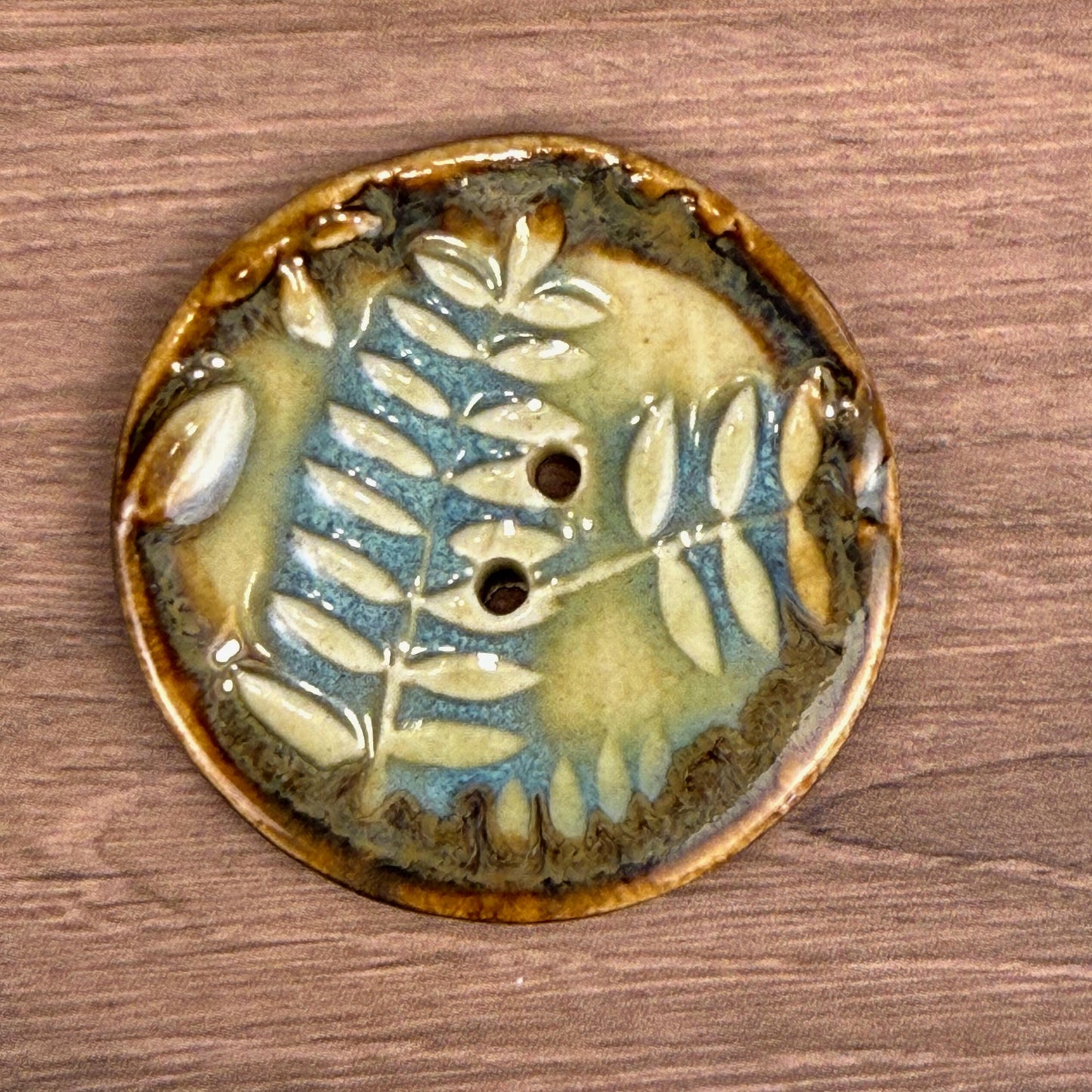 Ferns with Green, Blue, and Copper 2 Hole Large Round Buttons