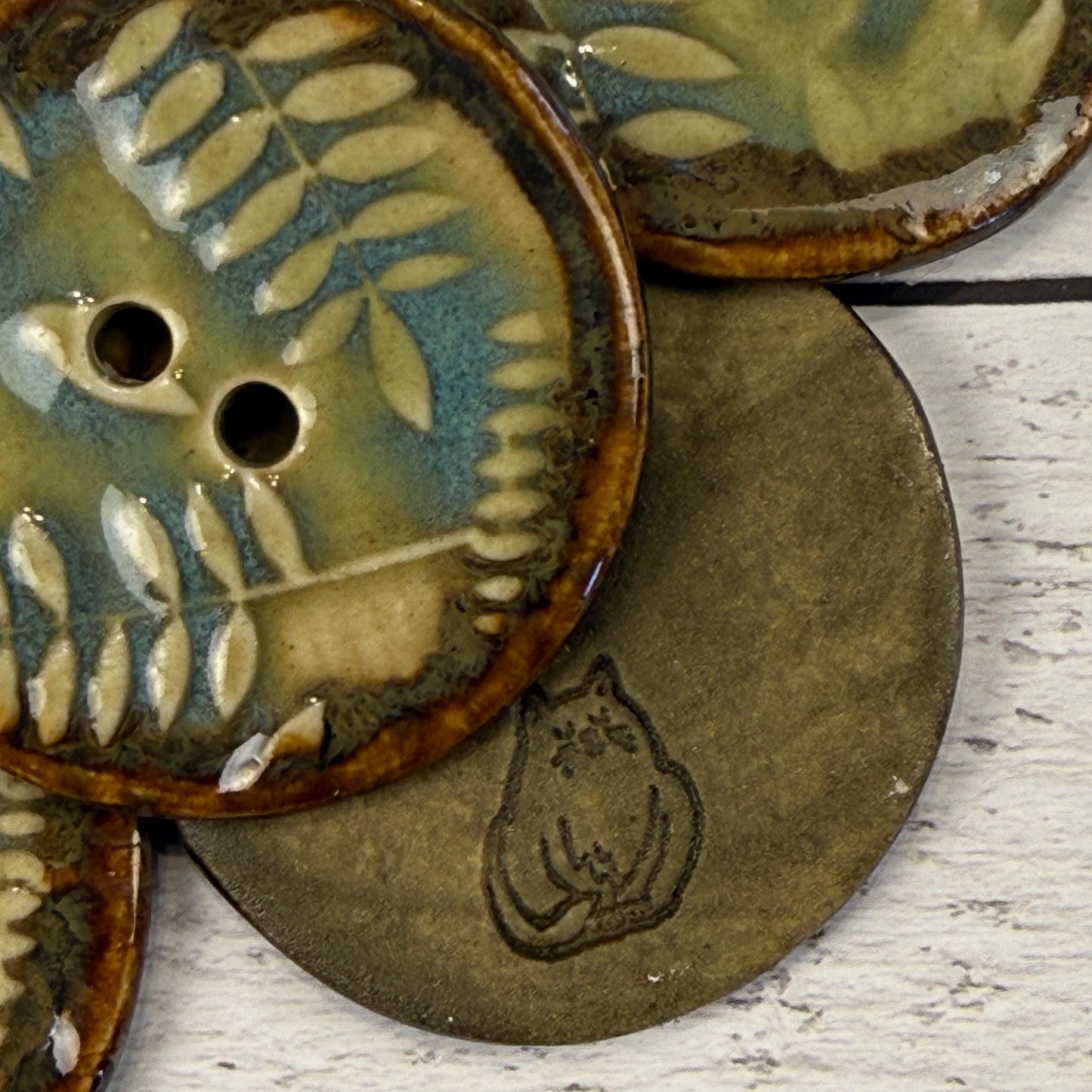 Ferns with Green, Blue, and Copper 2 Hole Large Round Buttons