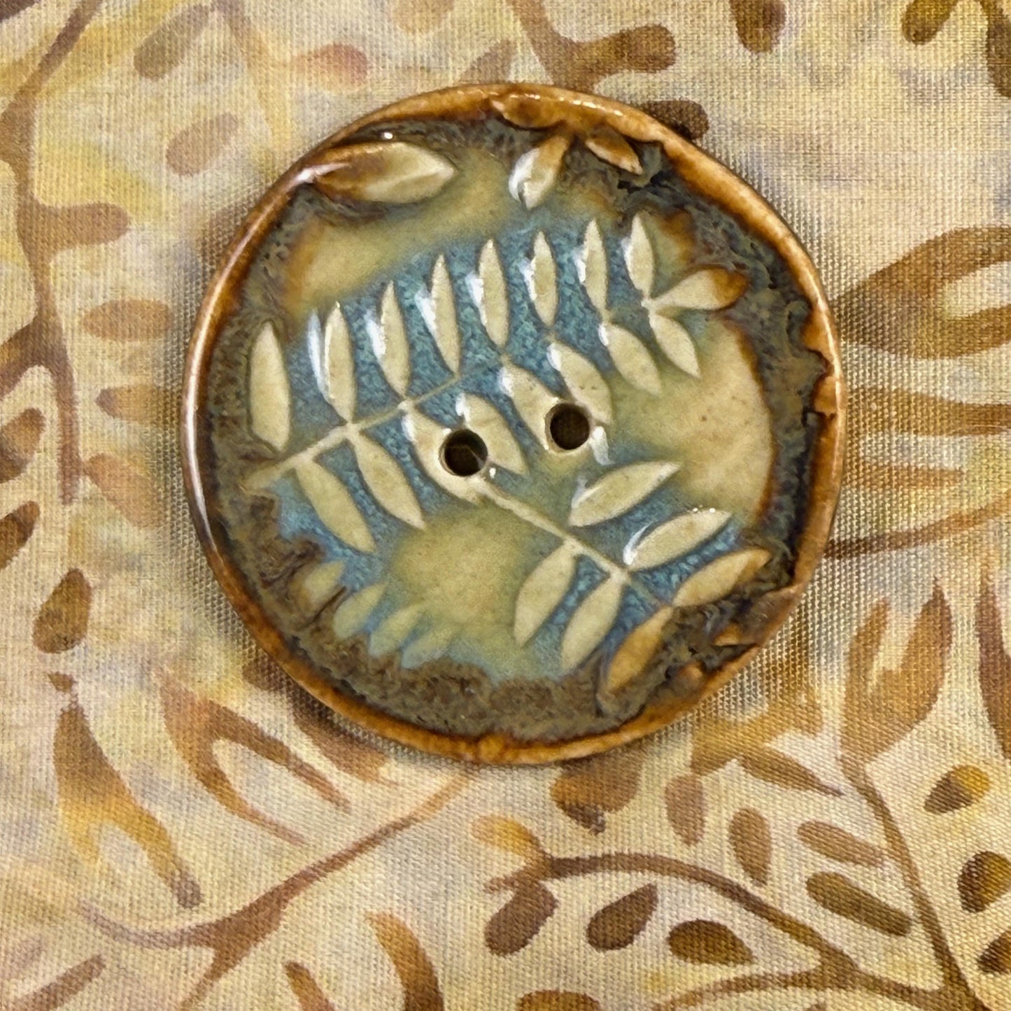 Ferns with Green, Blue, and Copper 2 Hole Large Round Buttons