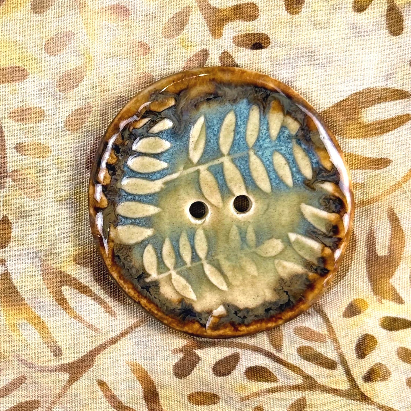 Ferns with Green, Blue, and Copper 2 Hole Large Round Buttons
