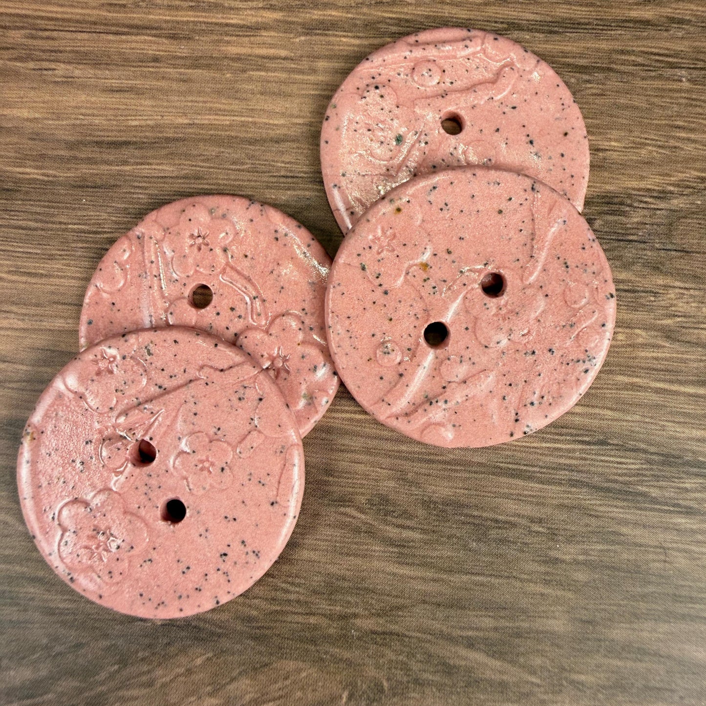 3 Pink Cherry Blossom Speckled Porcelain Buttons