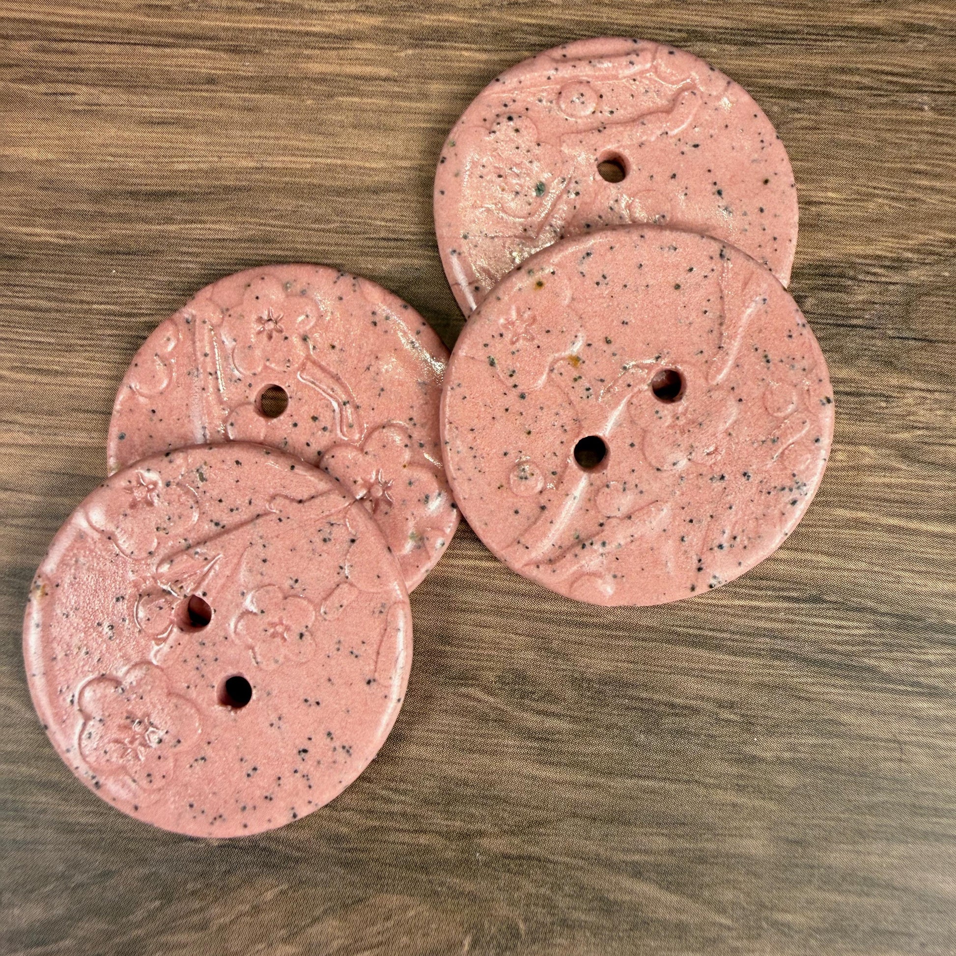 3 Pink Cherry Blossom Speckled Porcelain Buttons