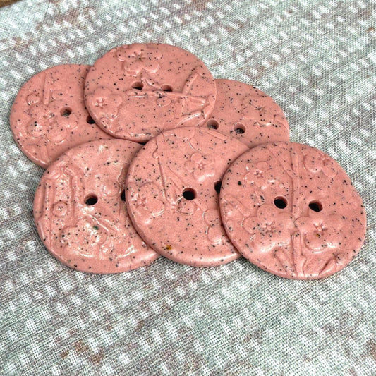 3 Pink Cherry Blossom Speckled Porcelain Buttons
