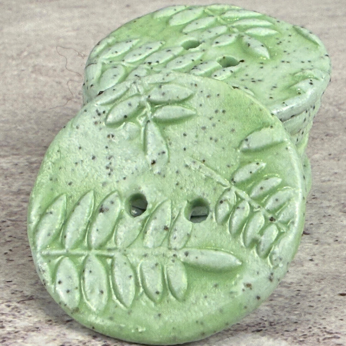 3 Light Green with Ferns Speckled Porcelain Buttons