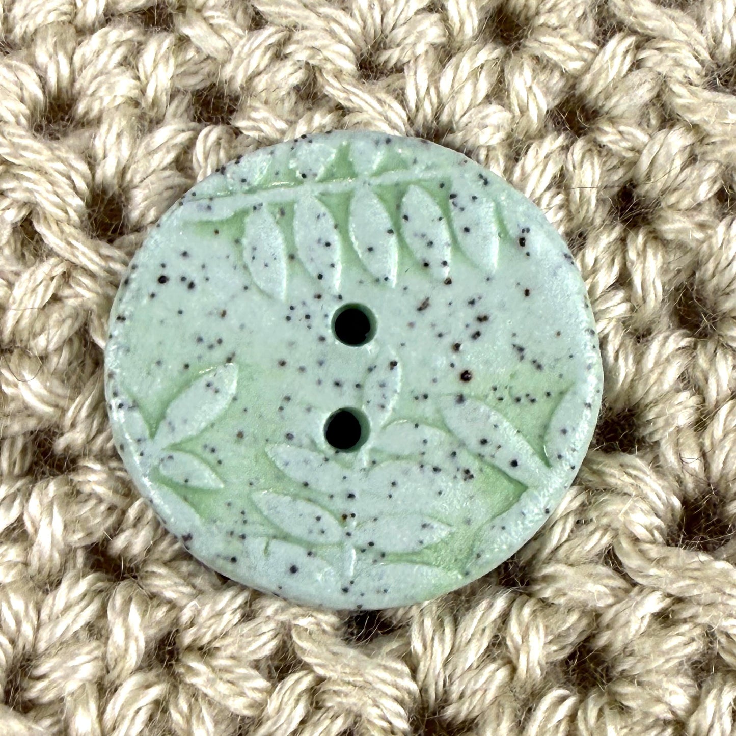 3 Light Green with Ferns Speckled Porcelain Buttons