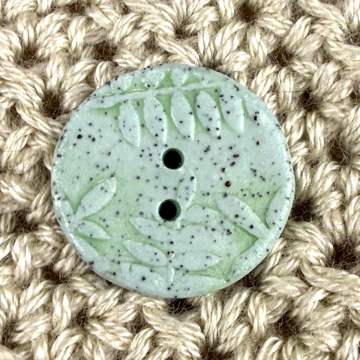 3 Light Green with Ferns Speckled Porcelain Buttons