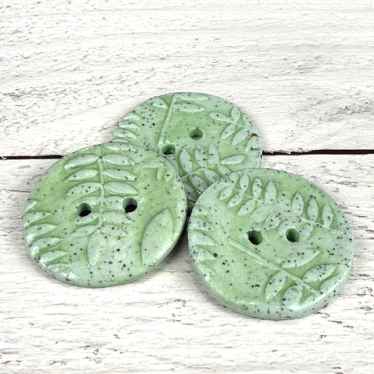 3 Light Green with Ferns Speckled Porcelain Buttons