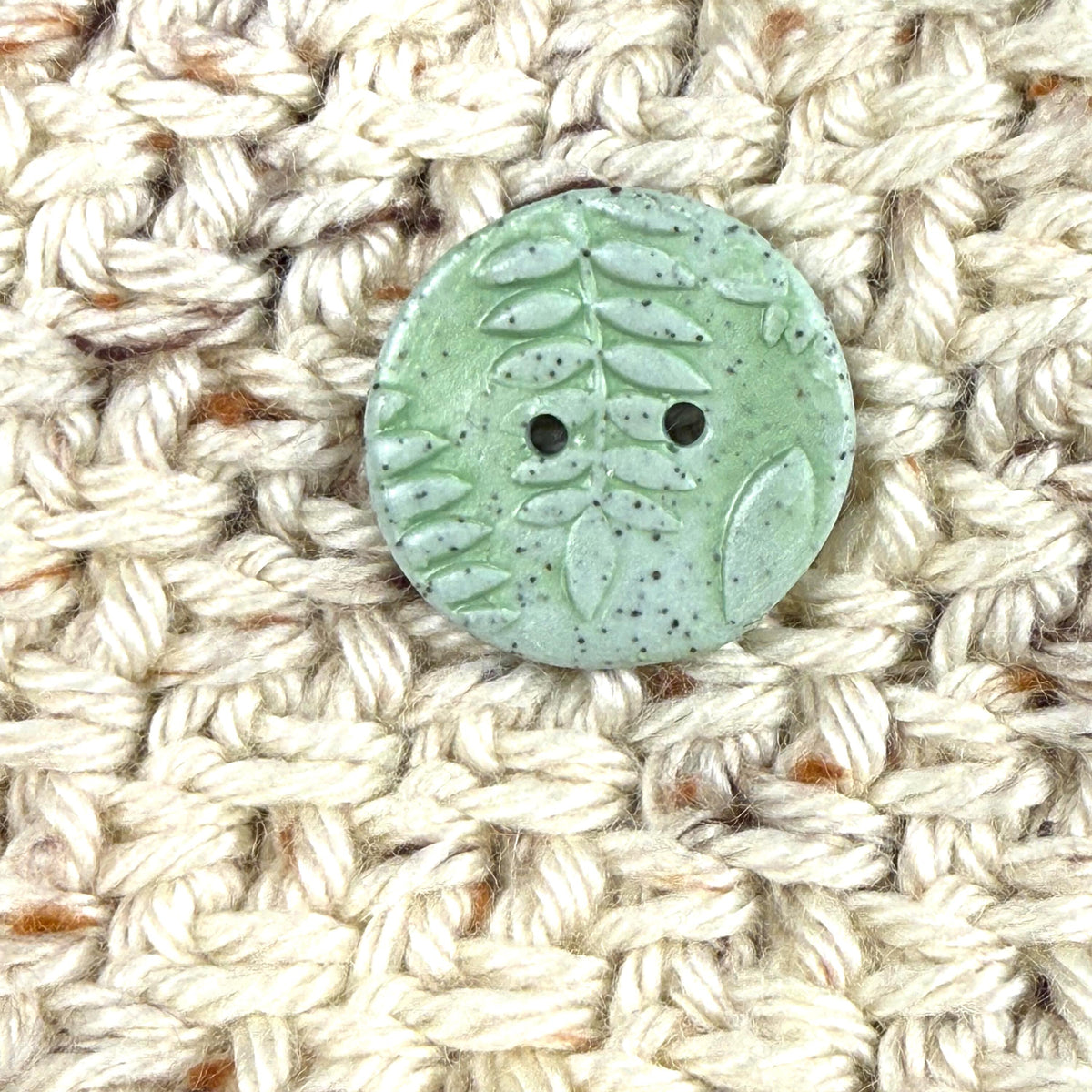3 Light Green with Ferns Speckled Porcelain Buttons