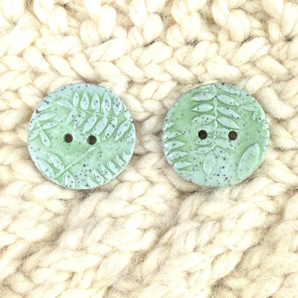 3 Light Green with Ferns Speckled Porcelain Buttons