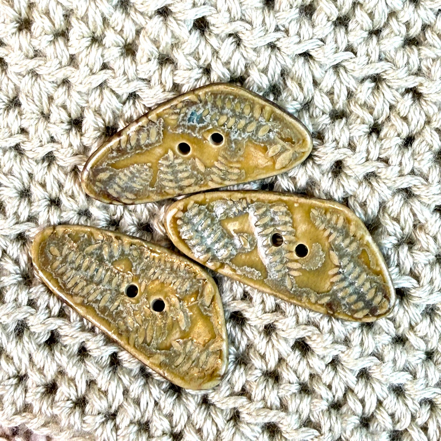 Spring Ferns with Green and Gold 2 Hole Large Triangular Buttons