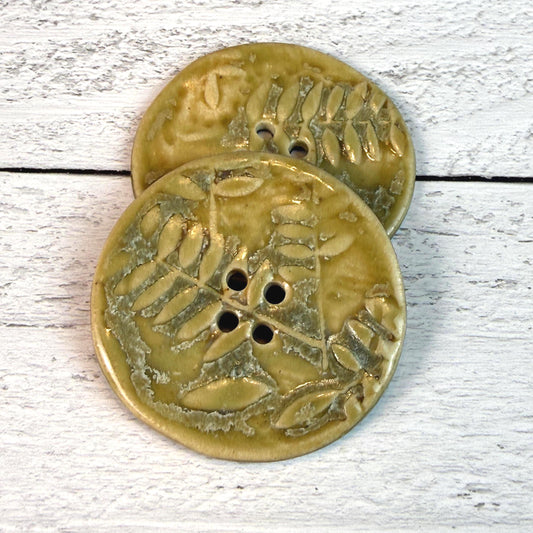 Large Spring Ferns with Green and Gold 4 Hole Round Buttons