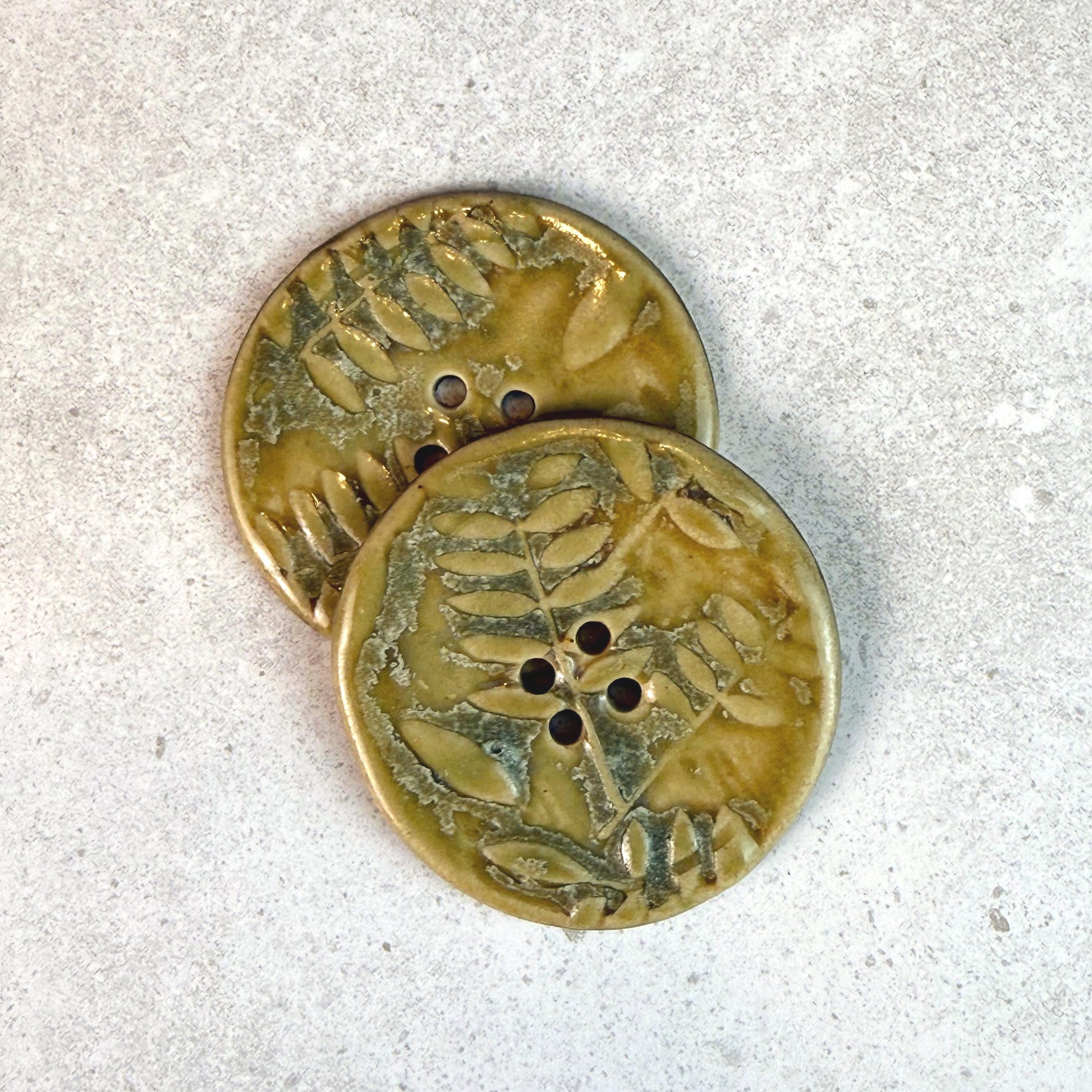 Large Spring Ferns with Green and Gold 4 Hole Round Buttons