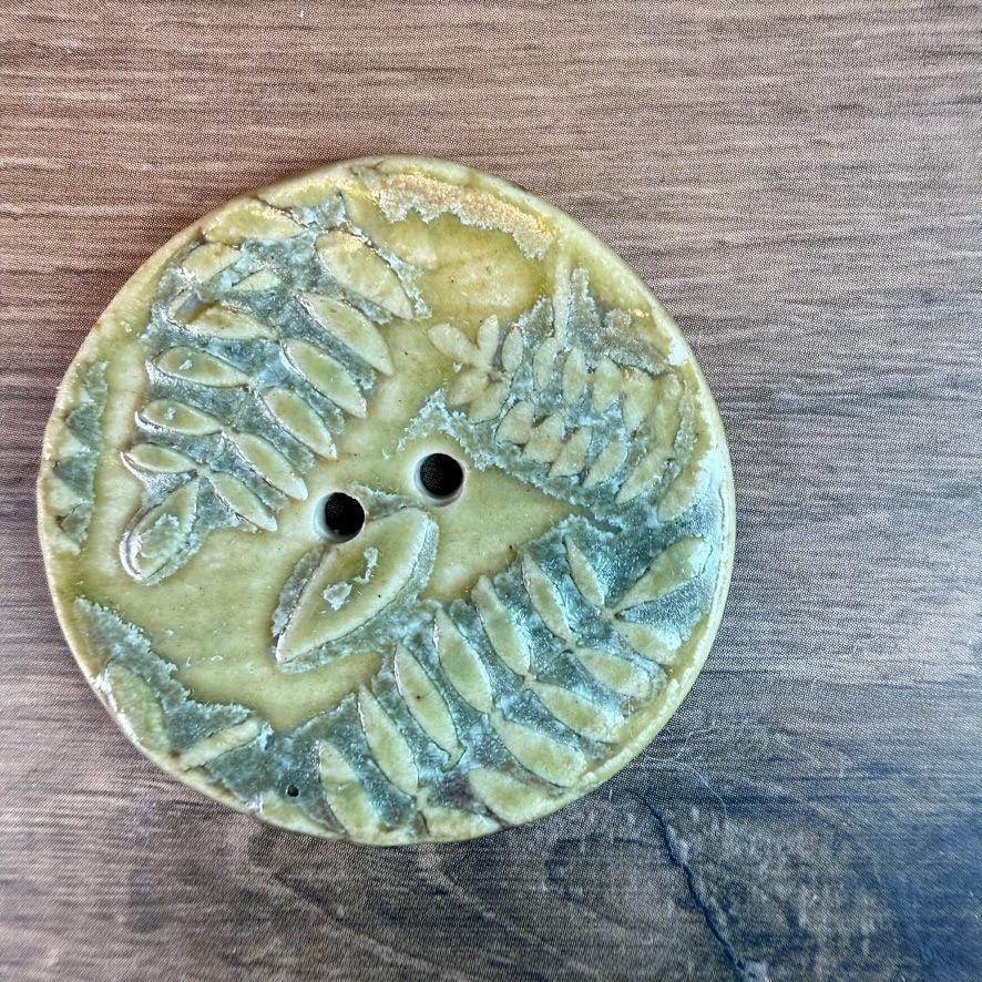 Large Spring Ferns with Green and Gold 2 Hole Round Buttons