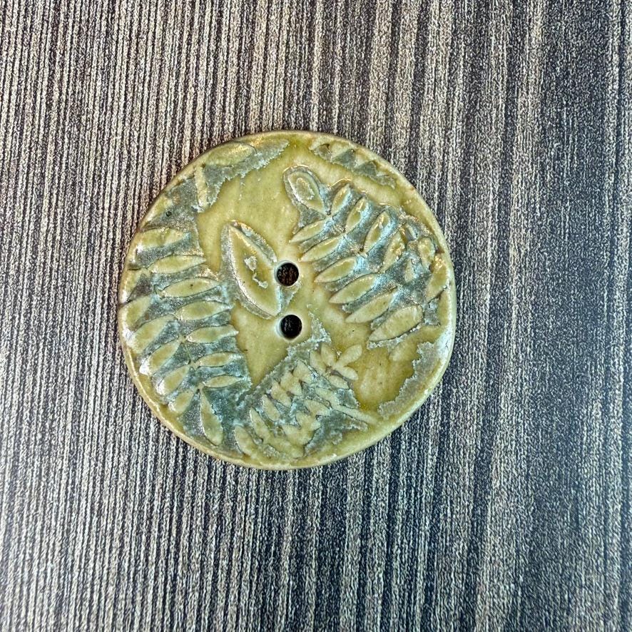 Large Spring Ferns with Green and Gold 2 Hole Round Buttons