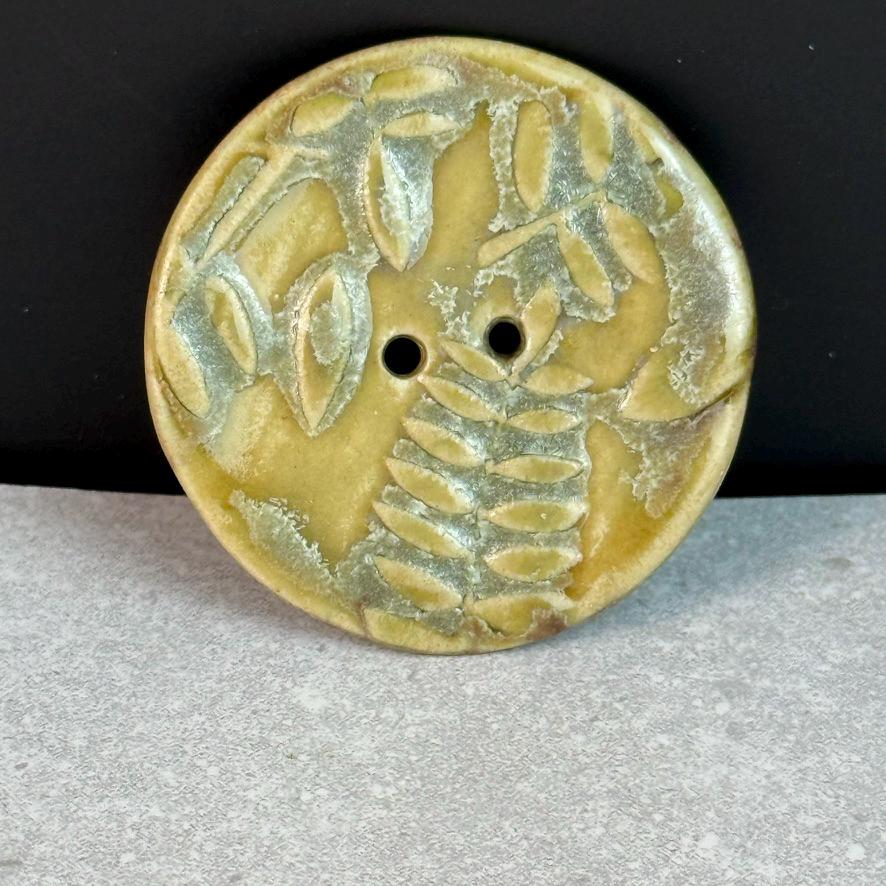 Large Spring Ferns with Green and Gold 2 Hole Round Buttons