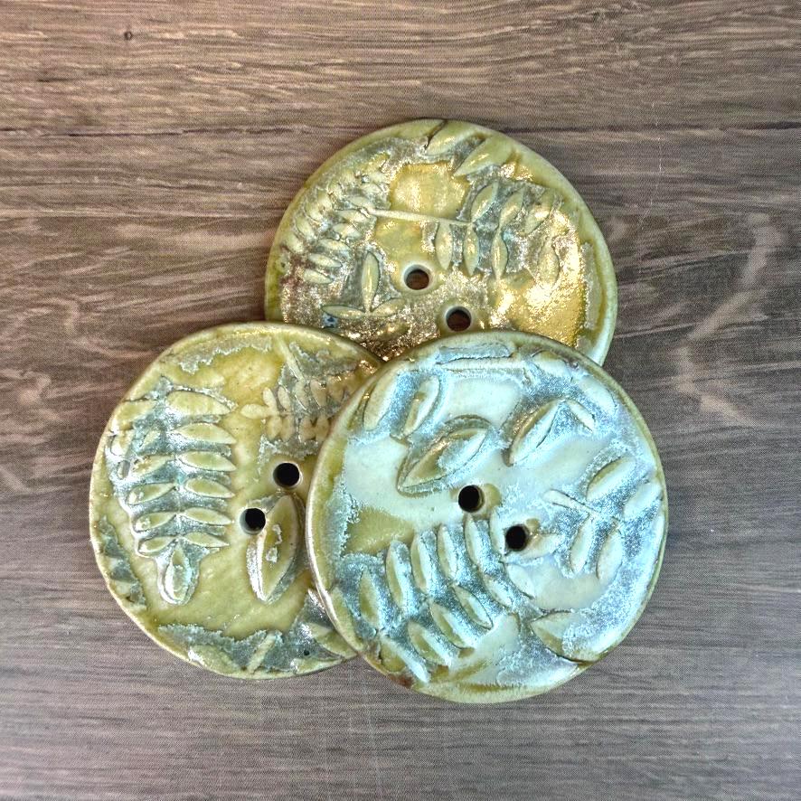 Large Spring Ferns with Green and Gold 2 Hole Round Buttons