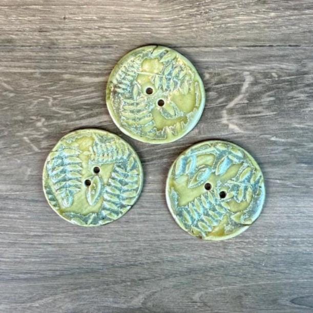 Large Spring Ferns with Green and Gold 2 Hole Round Buttons