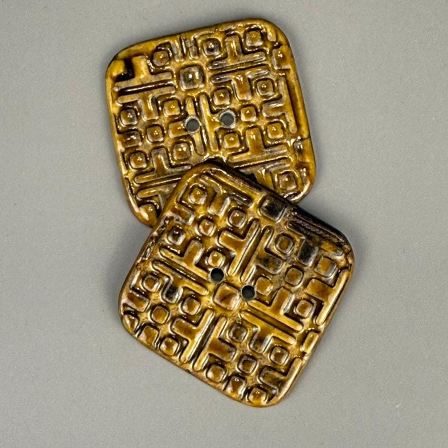 Large Golden Brown Graphic Texture Square 2 Hole Button