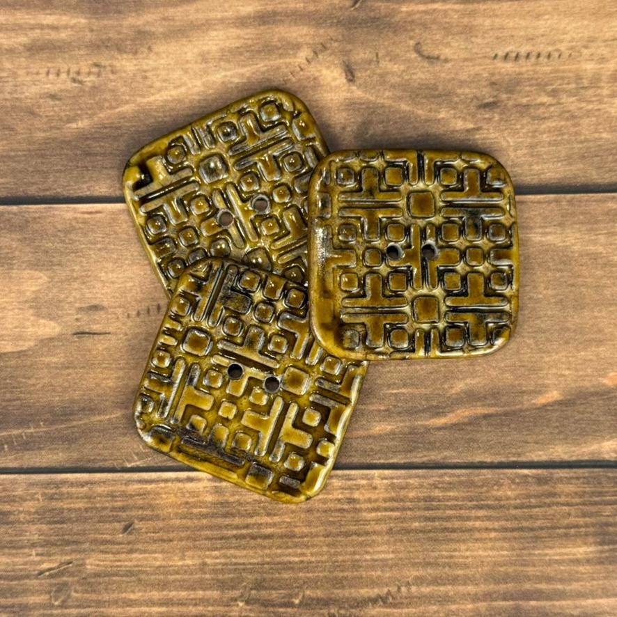 Large Golden Brown Graphic Texture Square 2 Hole Button