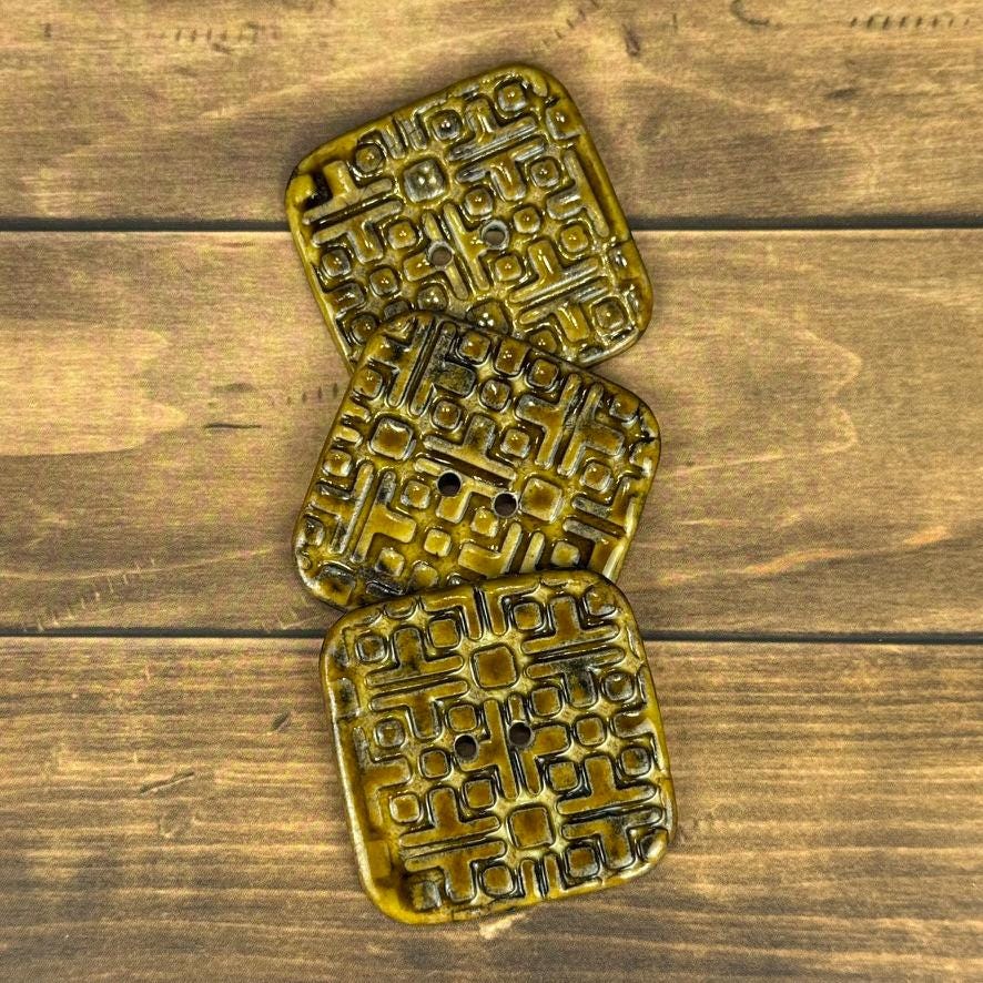 Large Golden Brown Graphic Texture Square 2 Hole Button