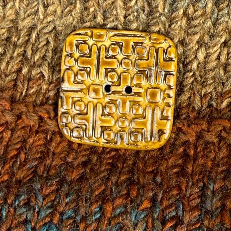 Large Golden Brown Graphic Texture Square 2 Hole Button
