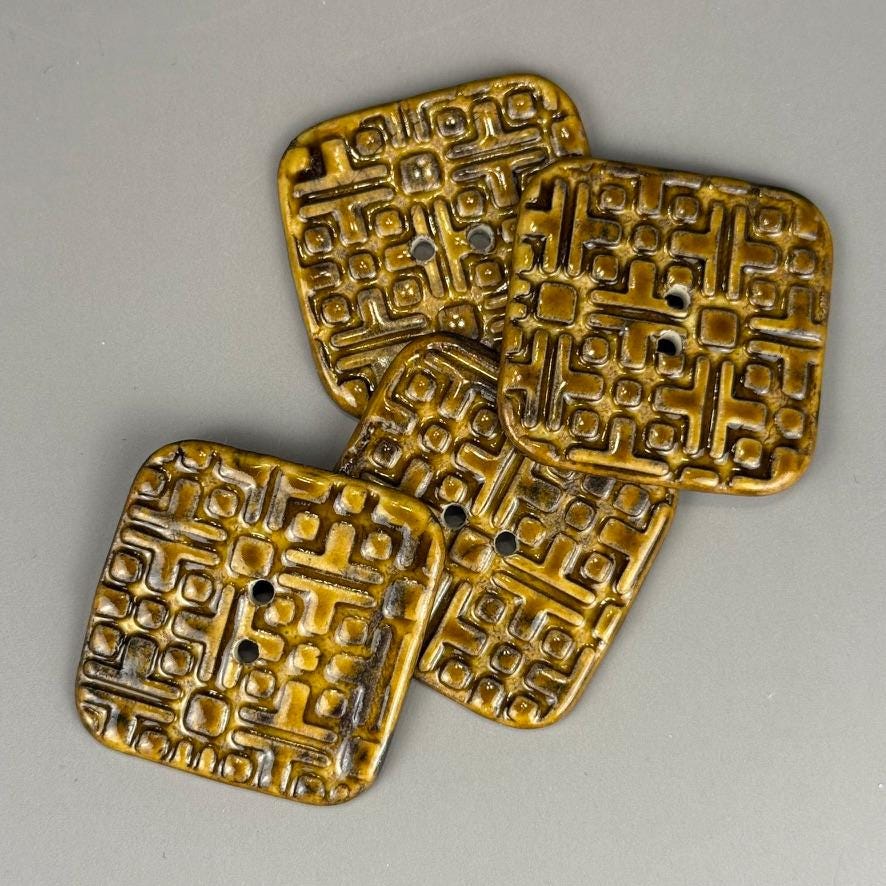 Large Golden Brown Graphic Texture Square 2 Hole Button