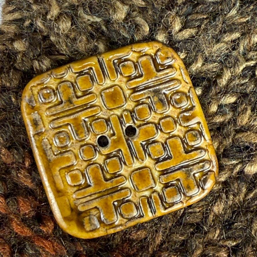 Large Golden Brown Graphic Texture Square 2 Hole Button