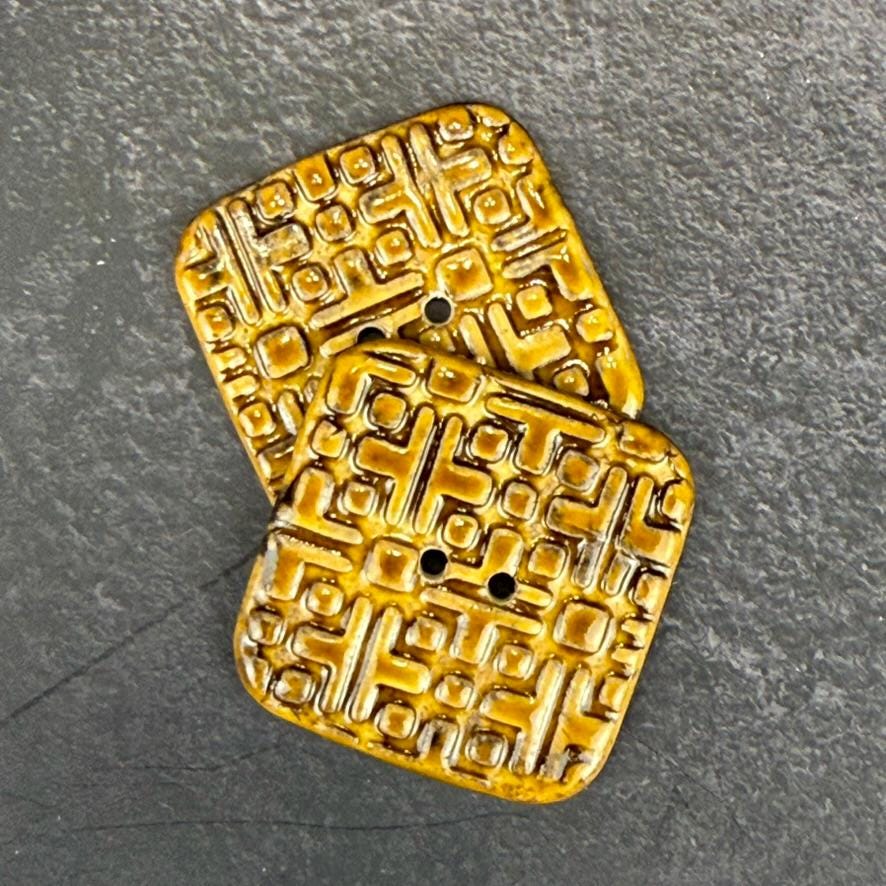 Large Golden Brown Graphic Texture Square 2 Hole Button