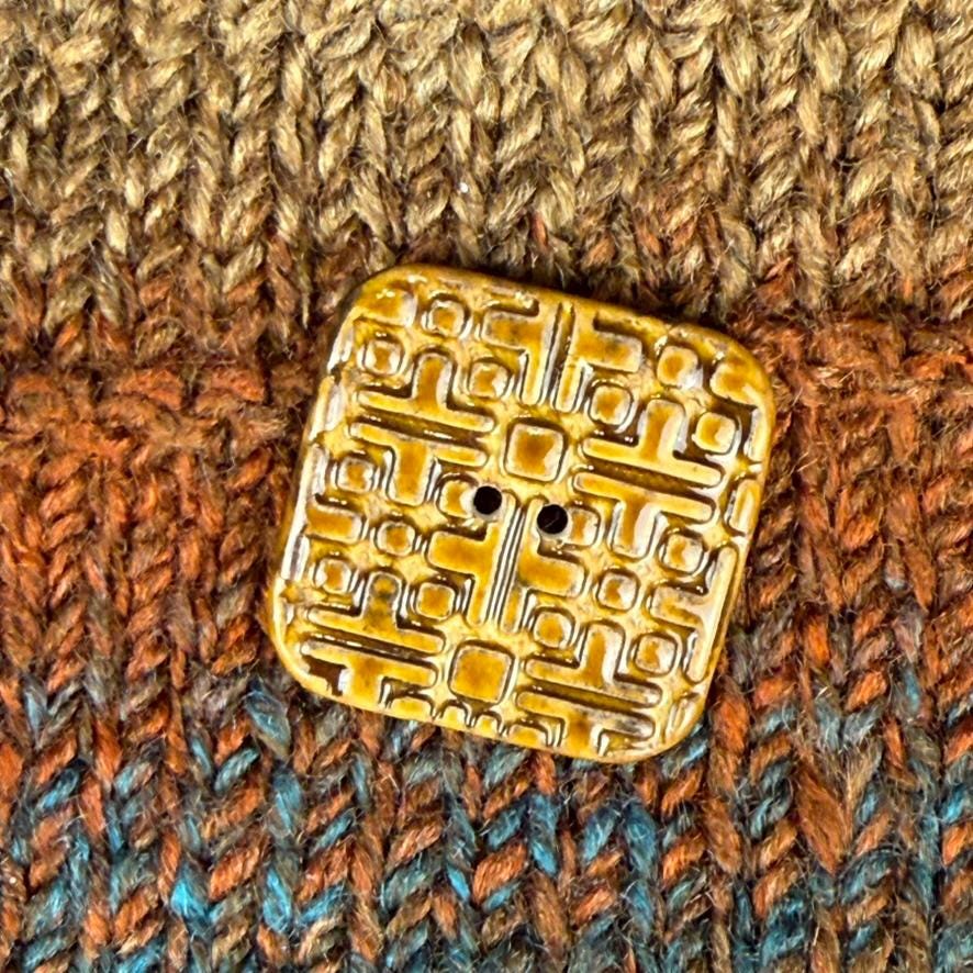 Large Golden Brown Graphic Texture Square 2 Hole Button