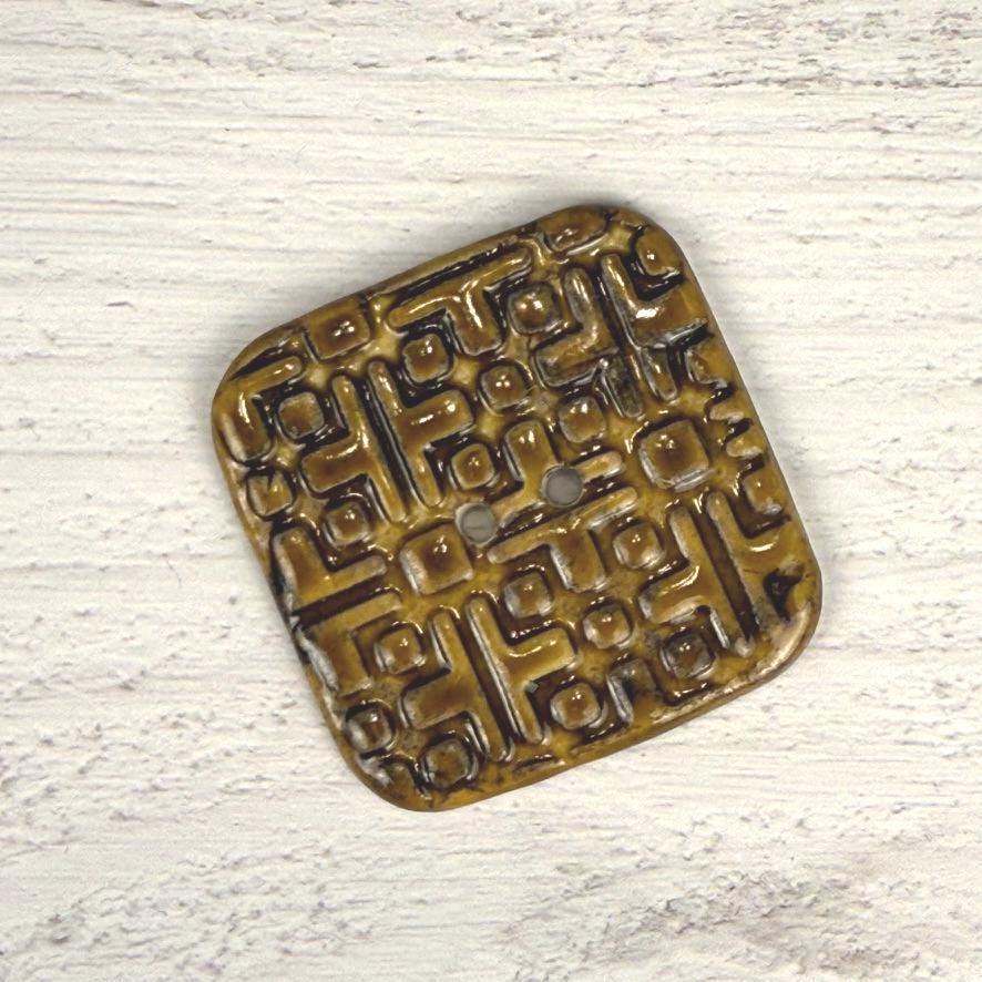 Large Golden Brown Graphic Texture Square 2 Hole Button