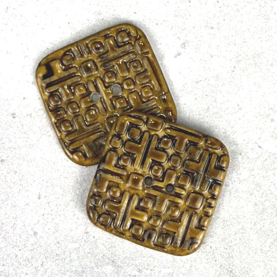 Large Golden Brown Graphic Texture Square 2 Hole Button