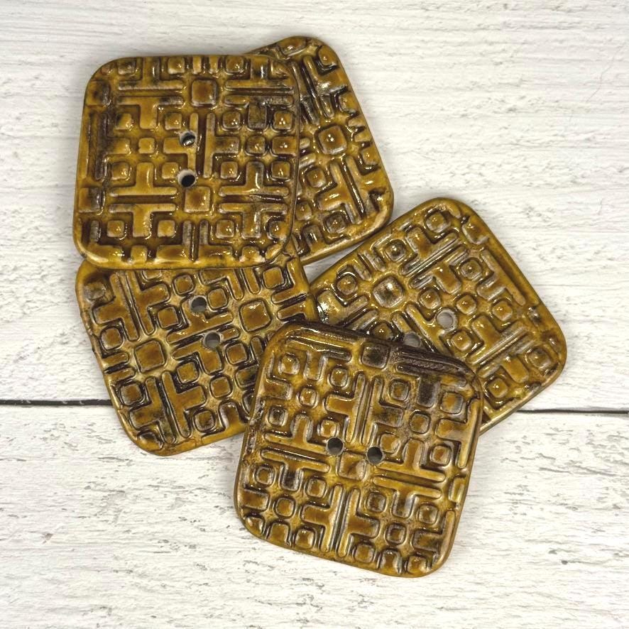 Large Golden Brown Graphic Texture Square 2 Hole Button
