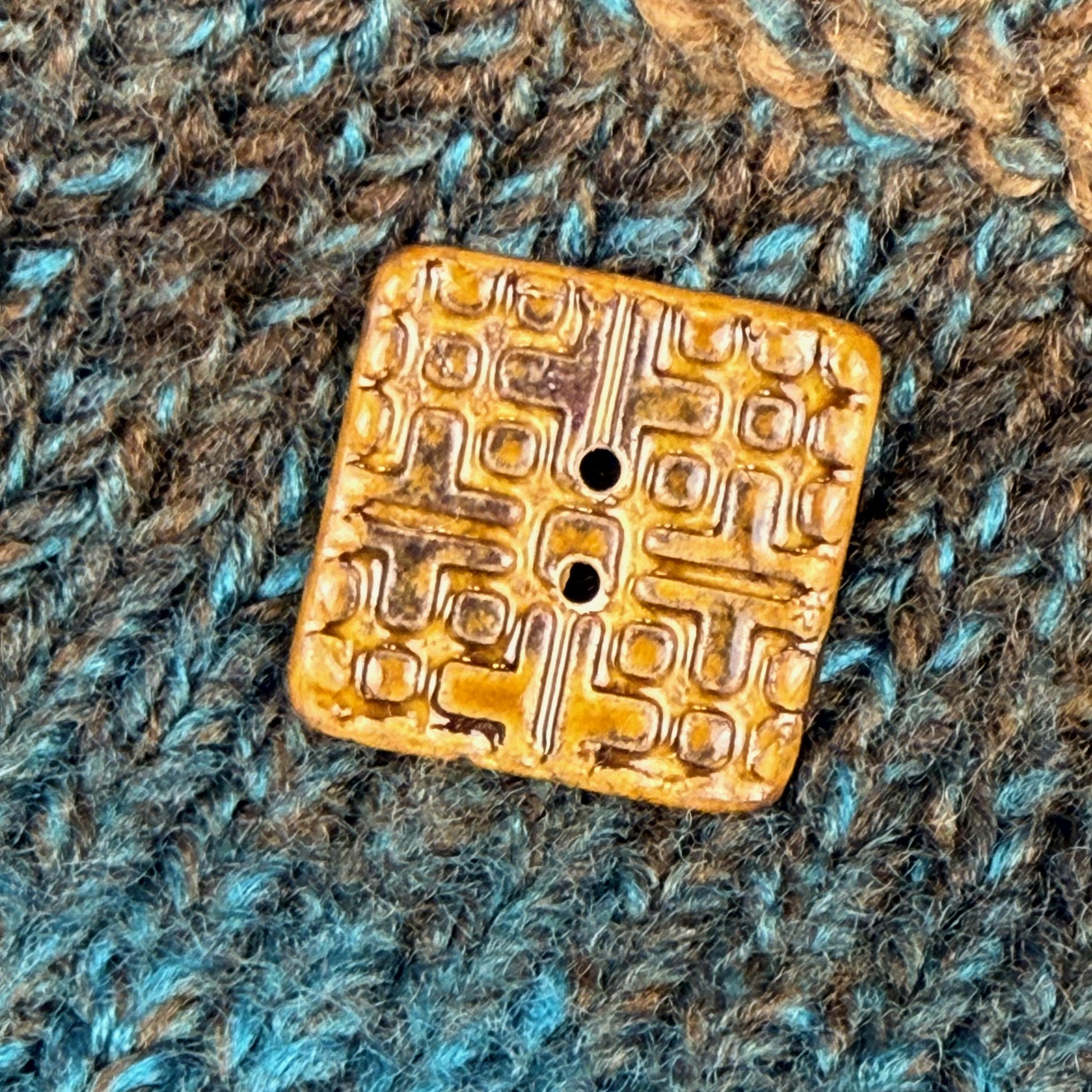 Golden Brown Graphic Texture Square 2 Hole Button