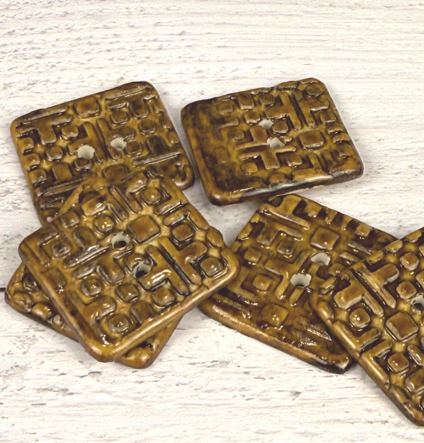 Golden Brown Graphic Texture Square 2 Hole Button