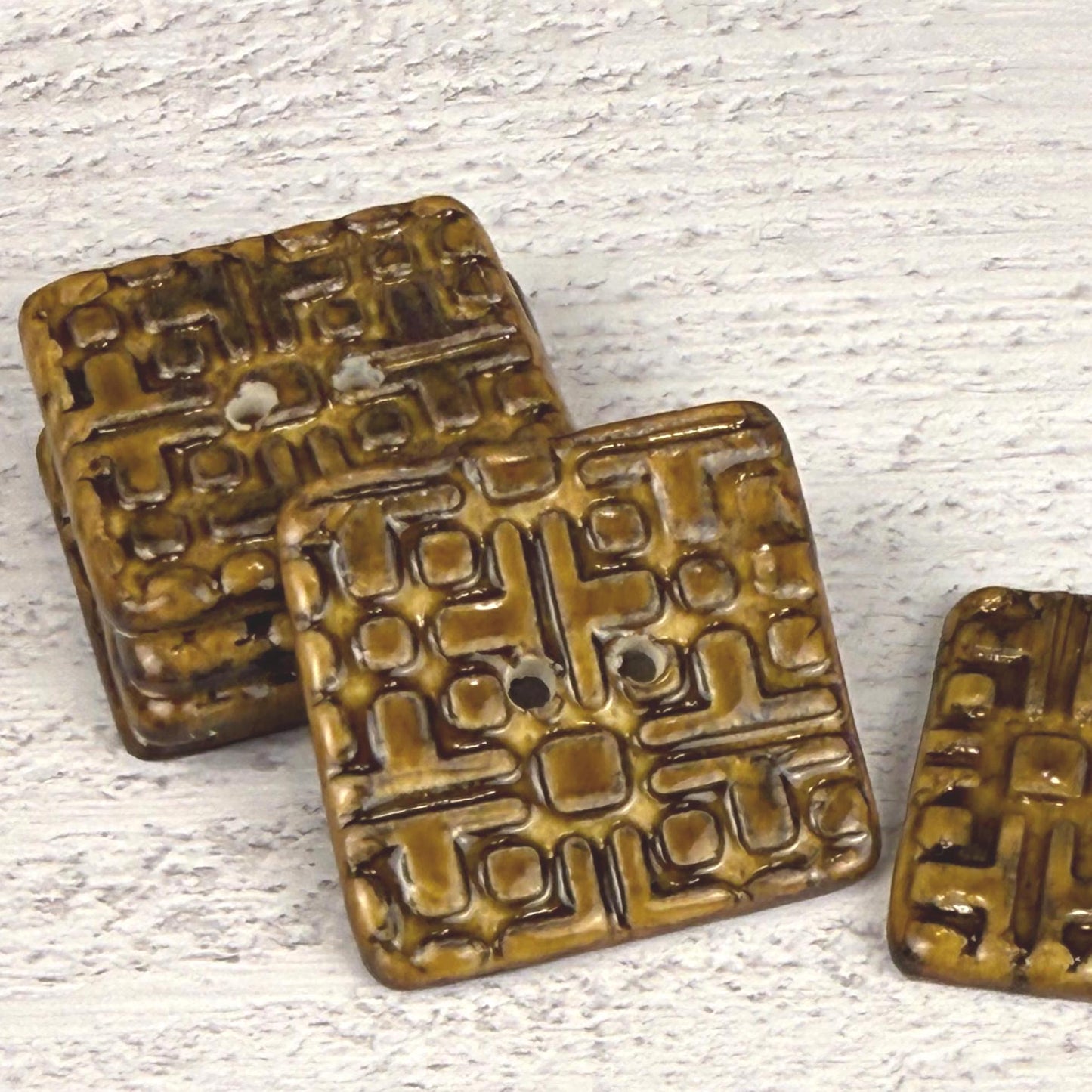 Golden Brown Graphic Texture Square 2 Hole Button