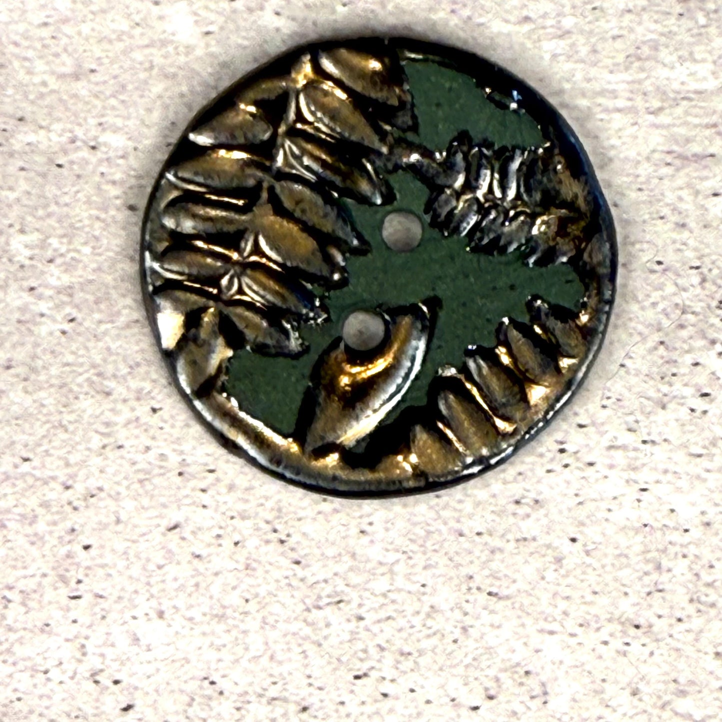 Gold Fern Leaves on Green Porcelain Round Buttons