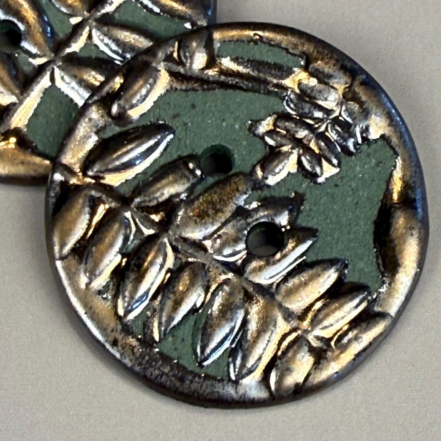 Gold Fern Leaves on Green Porcelain Round Buttons