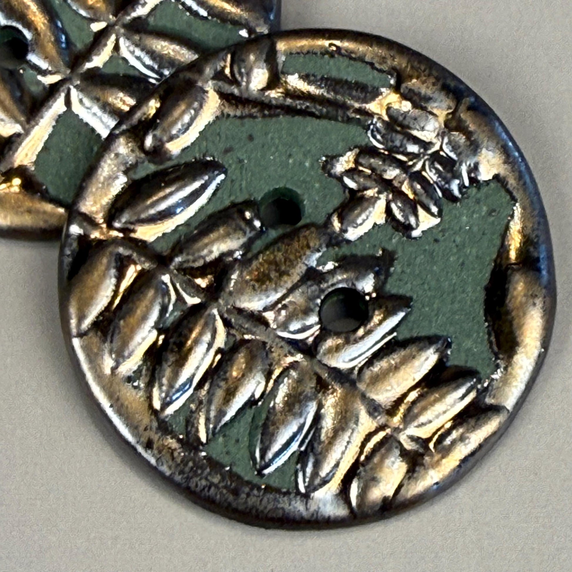 Gold Fern Leaves on Green Porcelain Round Buttons