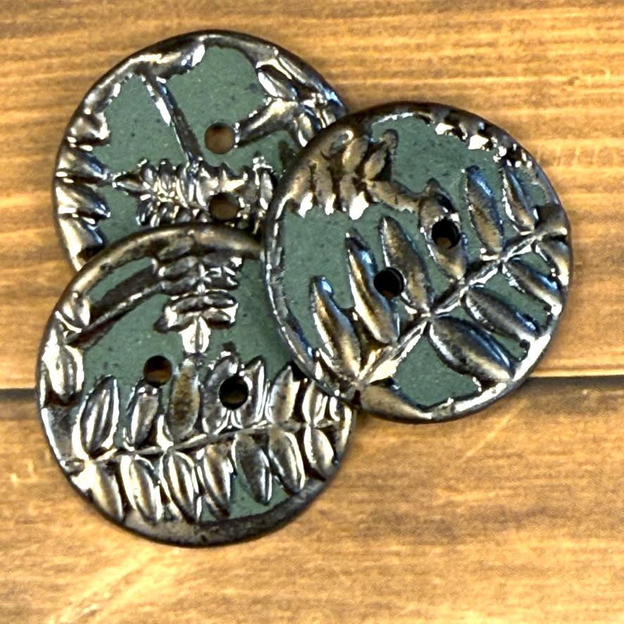 Gold Fern Leaves on Green Porcelain Round Buttons