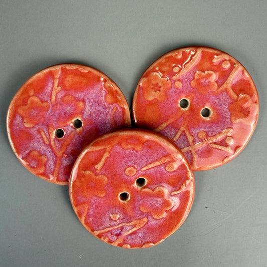 Bright Pink Cherry Blossom Patterned Ceramic Buttons