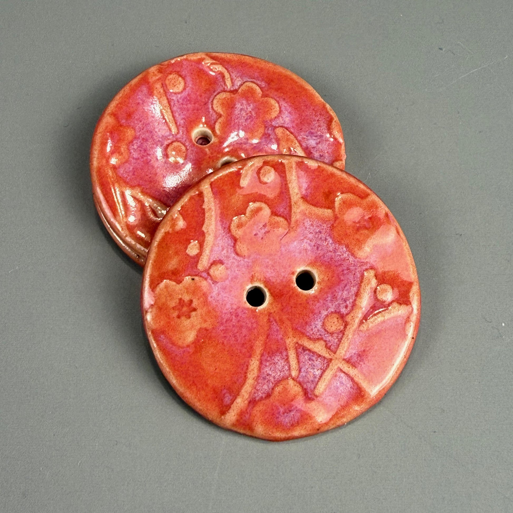 Bright Pink Cherry Blossom Patterned Ceramic Buttons