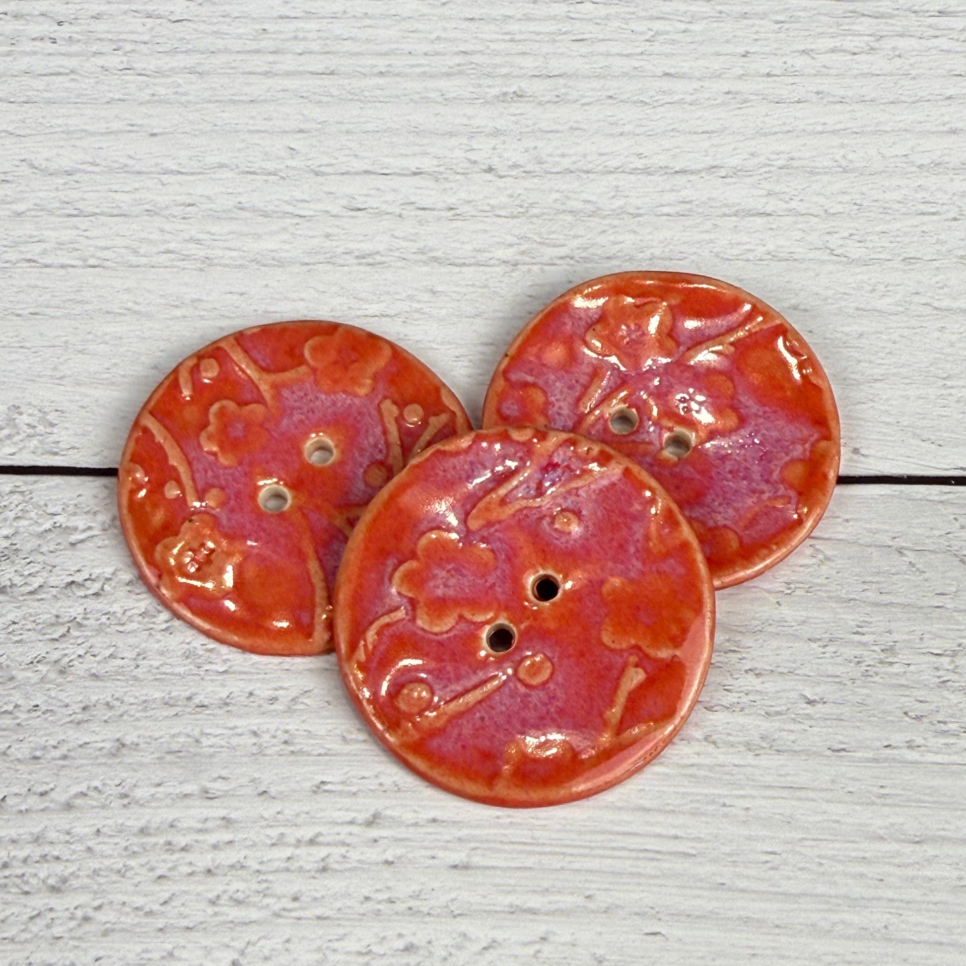 Bright Pink Cherry Blossom Patterned Ceramic Buttons