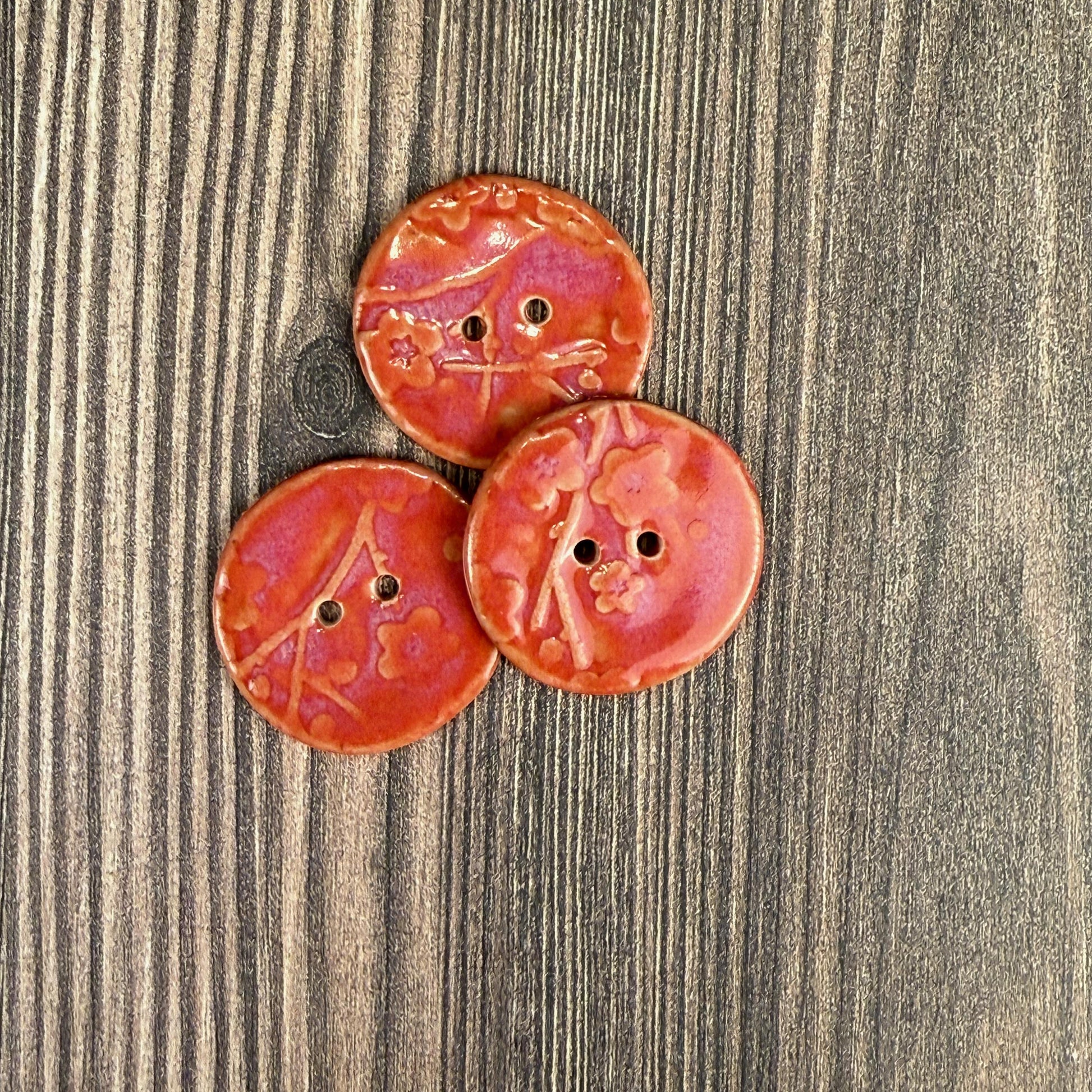 Bright Pink Cherry Blossom Patterned Ceramic Buttons