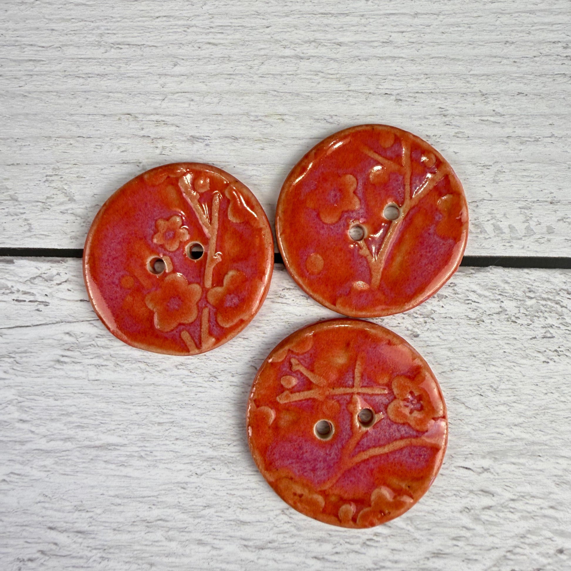 Bright Pink Cherry Blossom Patterned Ceramic Buttons