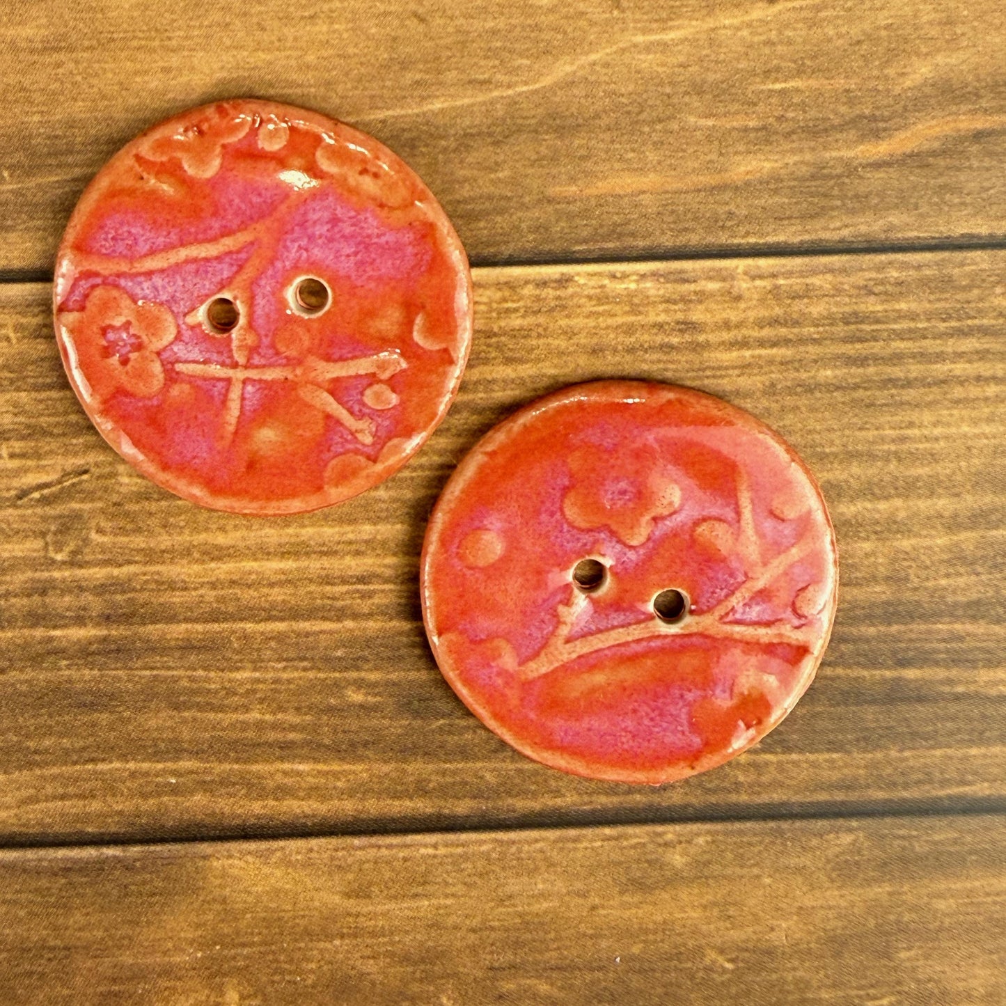 Bright Pink Cherry Blossom Patterned Ceramic Buttons