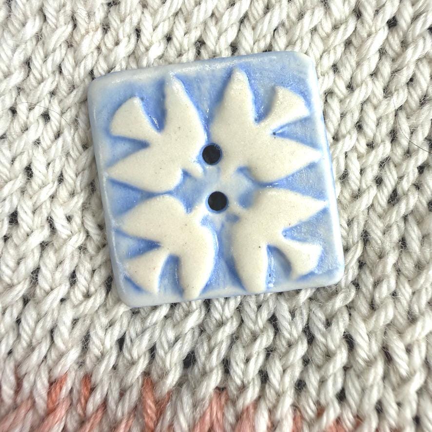 Blue and White Birds of Peace Ceramic Button