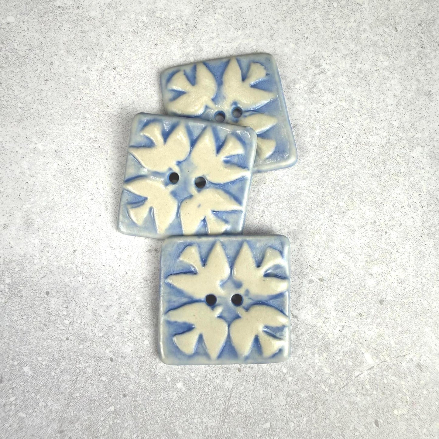 Blue and White Birds of Peace Ceramic Button