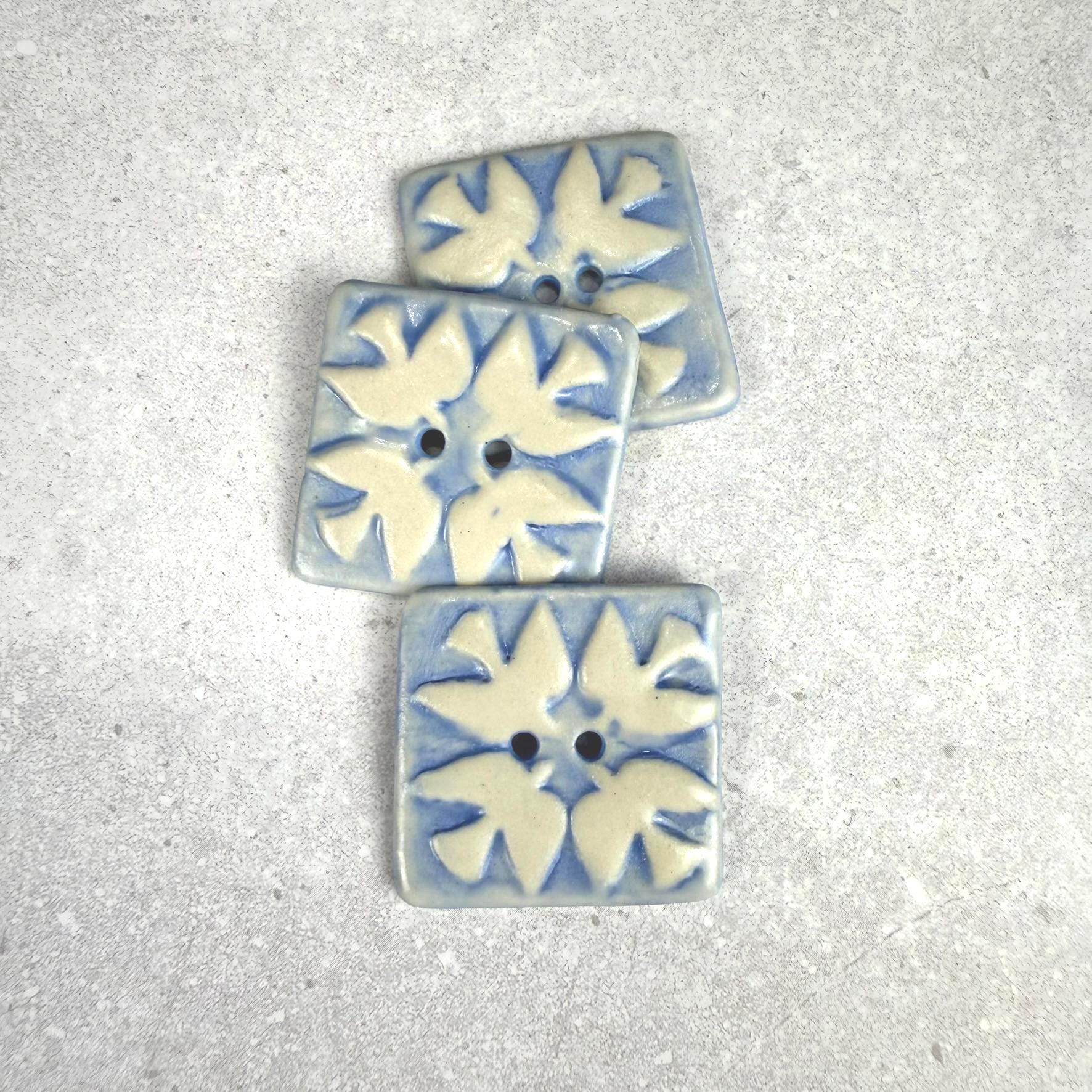 Blue and White Birds of Peace Ceramic Button