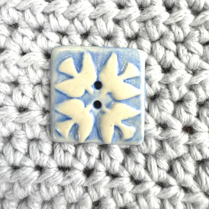 Blue and White Birds of Peace Ceramic Button